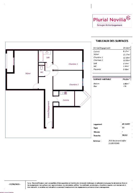 Appartement - 74 m² - 3 pièces