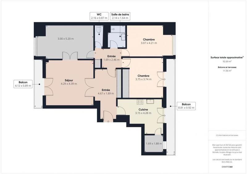 Appartement - 92 m² - 4 pièces