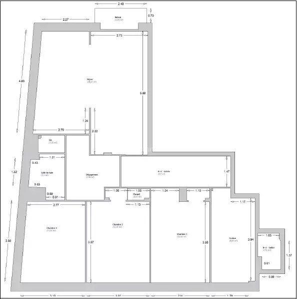 Appartement - 60 m² - 2 pièces