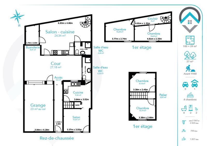 Maison de ville - 100 m² - 6 pièces