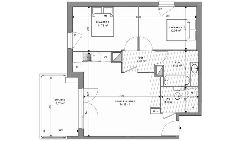 Appartement - 58 m² - 3 pièces