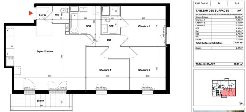 Appartement - 76 m² - 4 pièces