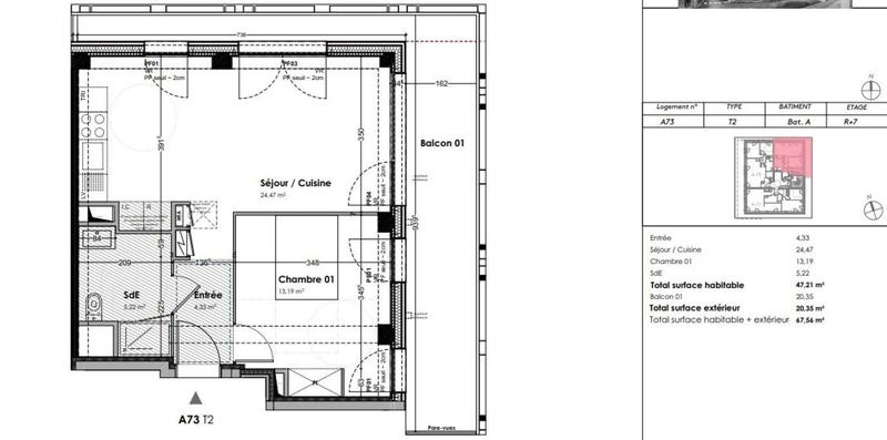 Appartement - 47 m² - 2 pièces