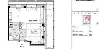 Appartement - 47 m² - 2 pièces