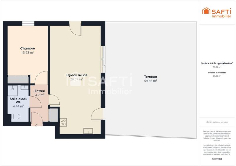 Appartement - 52 m² - 2 pièces