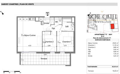 Appartement - 63 m² - 3 pièces