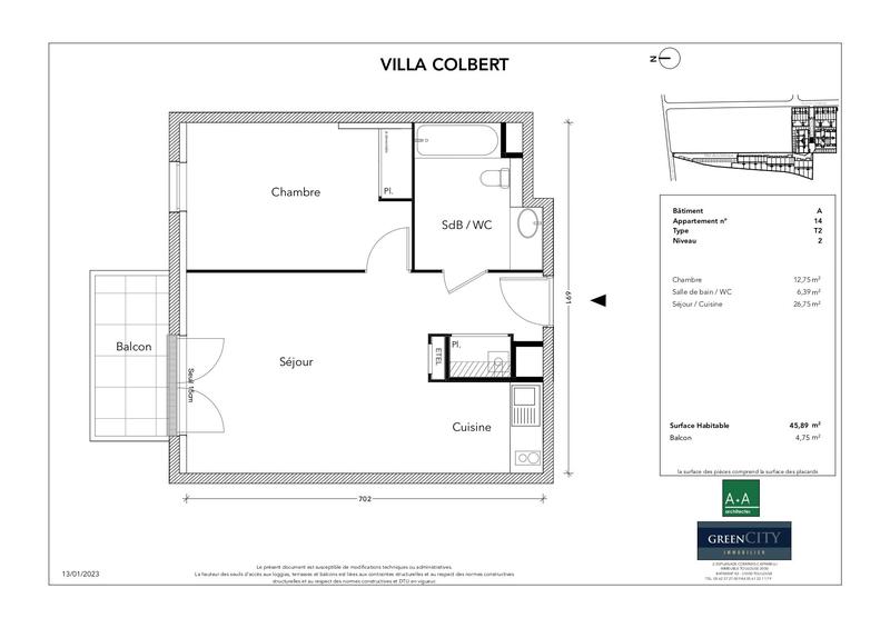 Appartement - 46 m² - 2 pièces