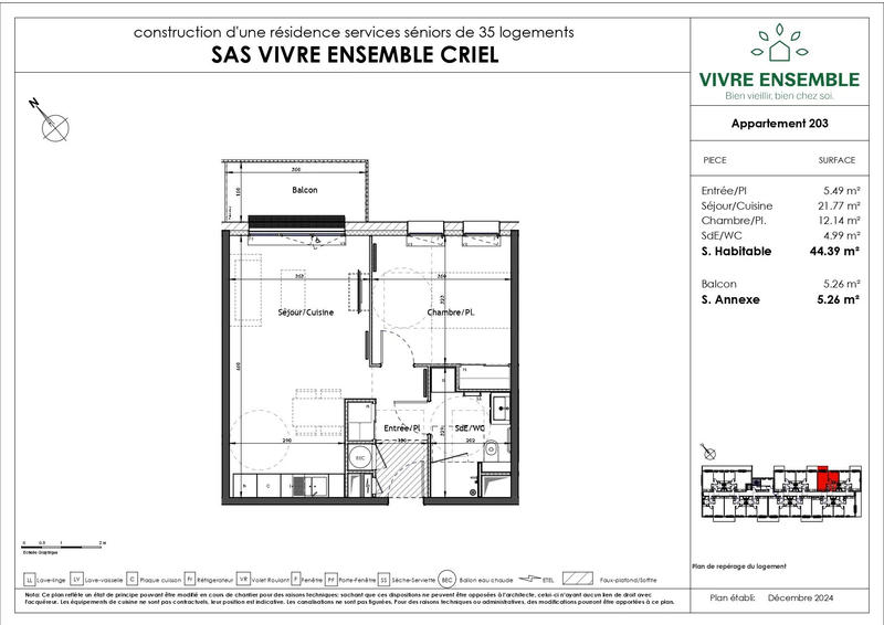 Appartement - 44 m² - 2 pièces