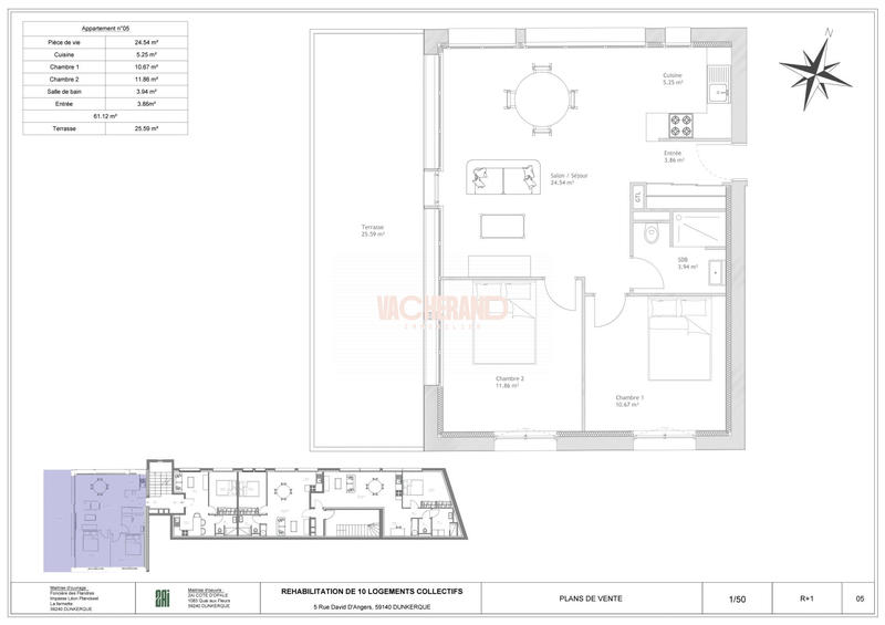 Appartement - 61 m² - 3 pièces