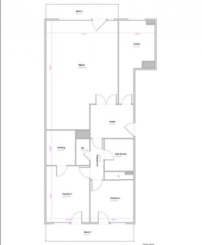 Appartement - 91 m² - 3 pièces