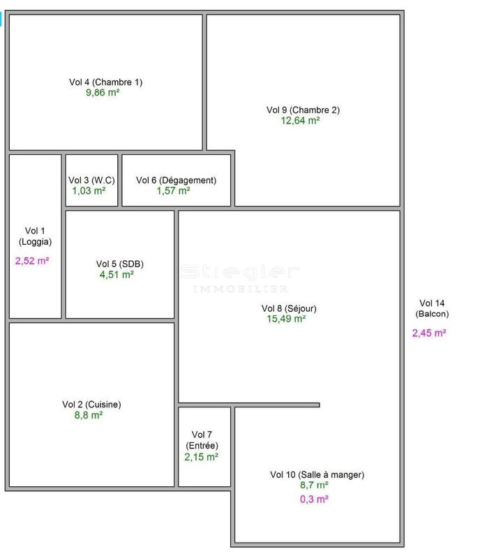 Appartement - 65 m² - 3 pièces