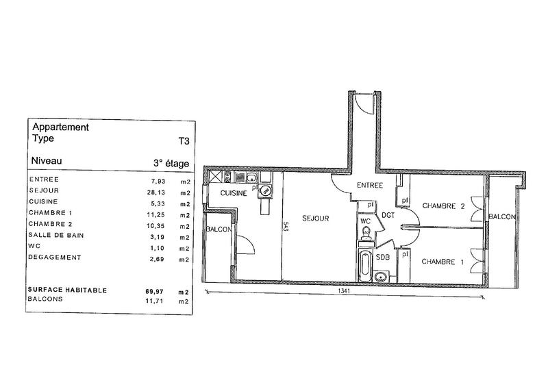 Appartement - 70 m² - 3 pièces