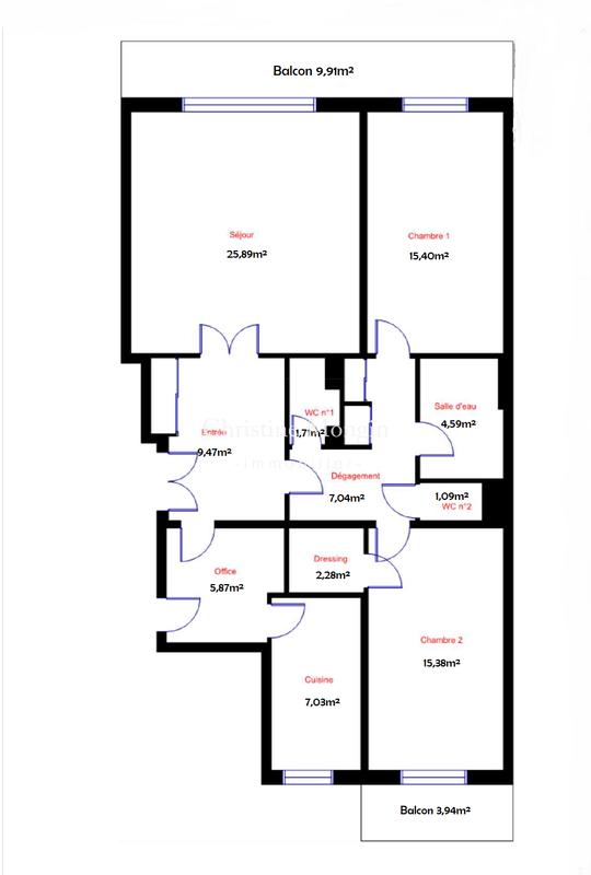 Appartement - 96 m² - 3 pièces
