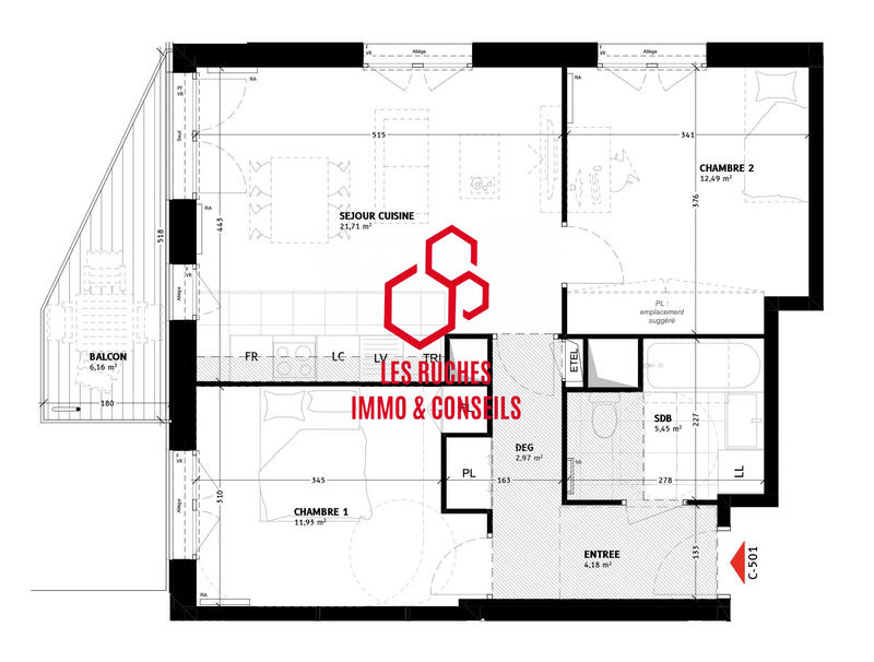 Appartement - 58 m² - 3 pièces