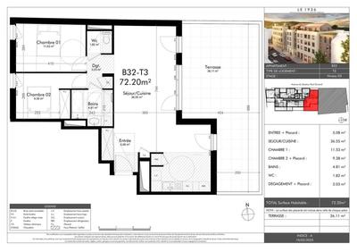 Appartement - 72 m² - 2 pièces