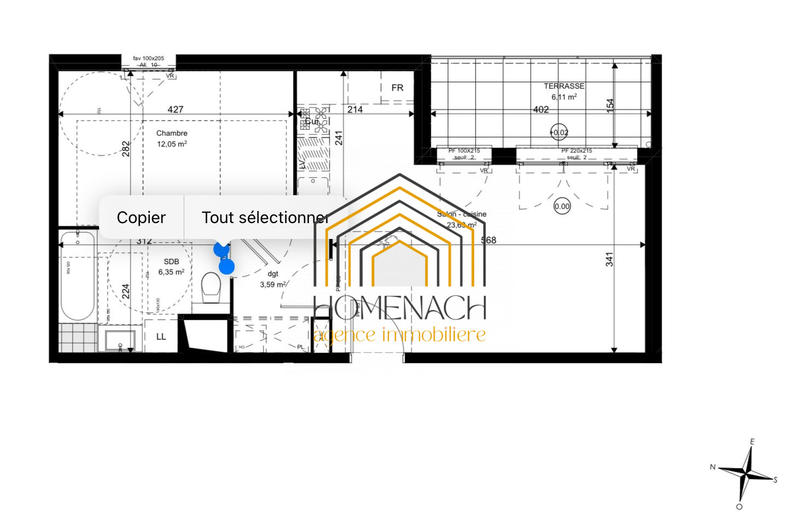Appartement - 45 m² - 2 pièces