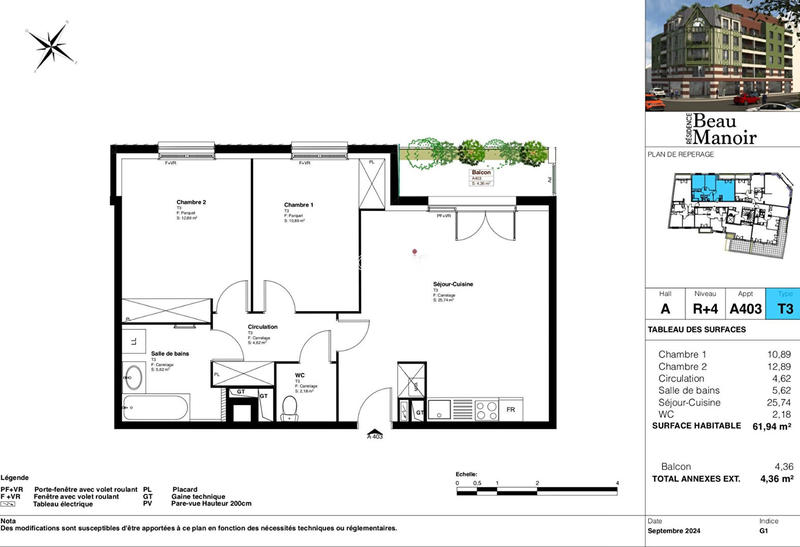 Appartement - 62 m² - 3 pièces