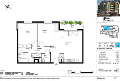 Appartement - 62 m² - 3 pièces