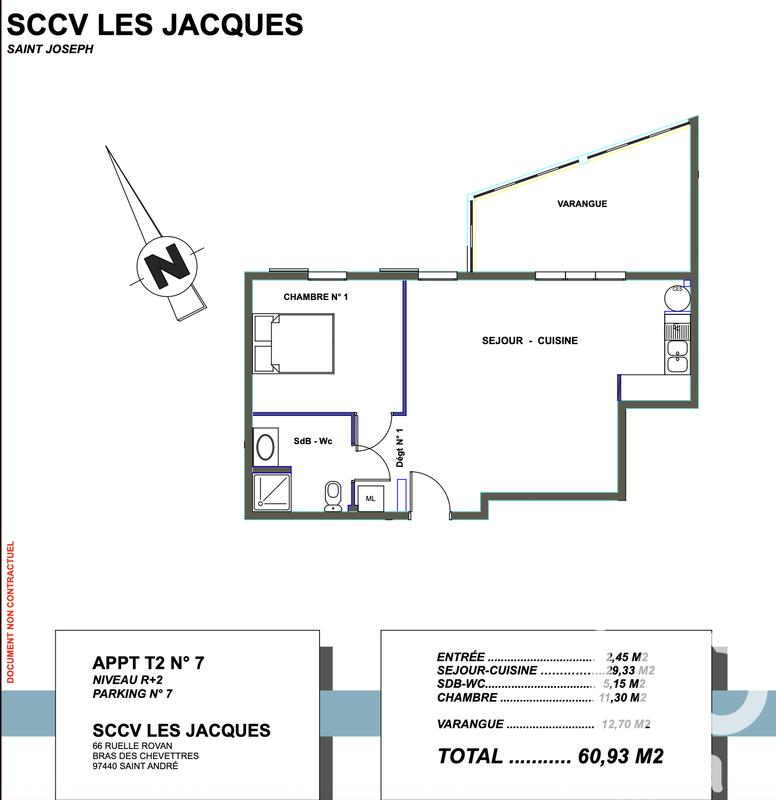 Appartement - 61 m² - 2 pièces