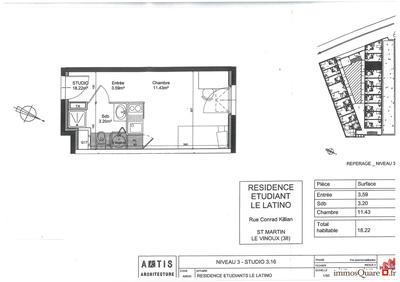 Appartement - 18 m² - 1 pièce