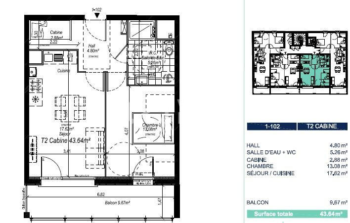 Appartement - 44 m² - 3 pièces