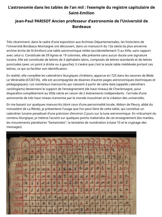 Conférence : l'astronomie dans les tables de l'an mil