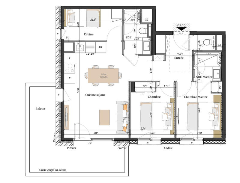 Appartement - 61 m² - 3 pièces