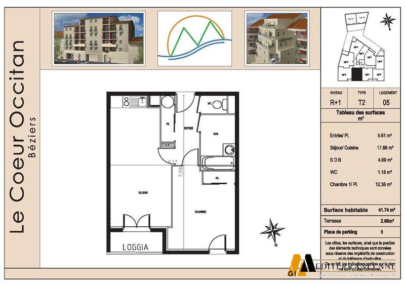 Appartement - 40 m² - 2 pièces