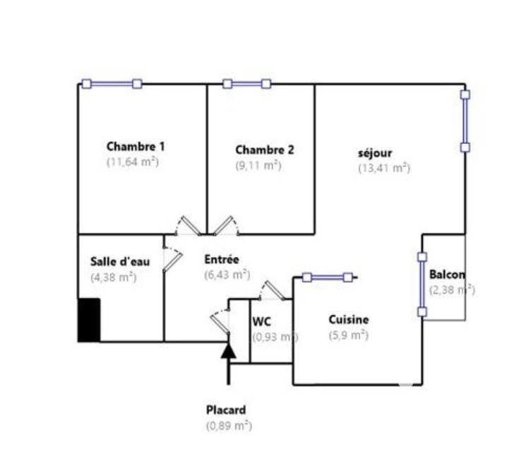 Appartement - 52 m² - 3 pièces