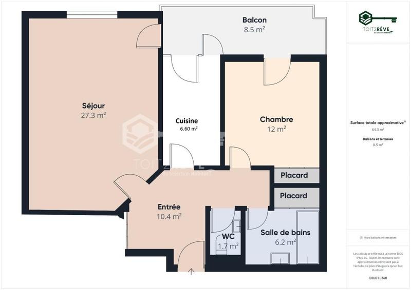 Appartement - 64 m² - 2 pièces