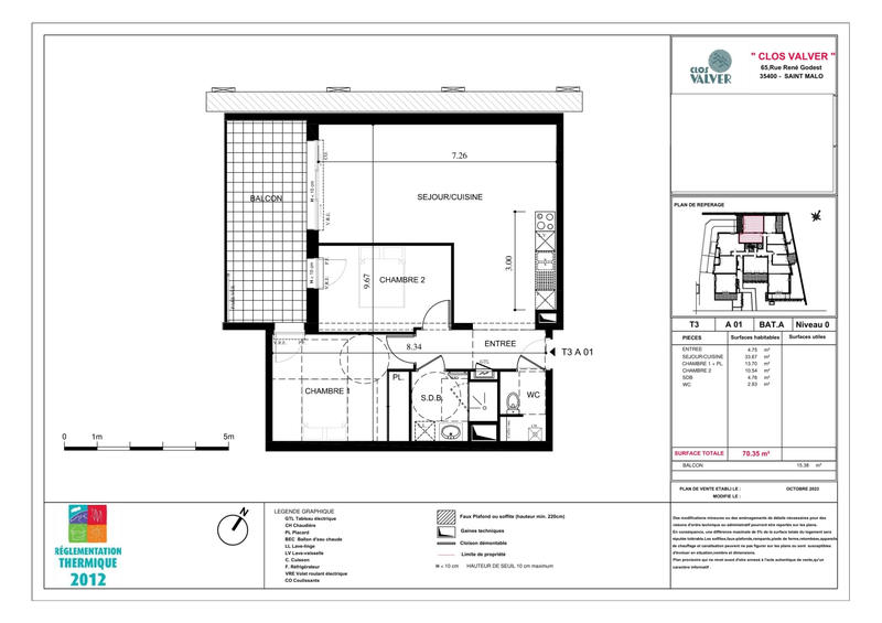 Appartement - 70 m² - 3 pièces