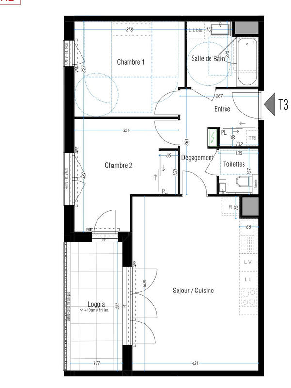 Appartement - 63 m² - 3 pièces