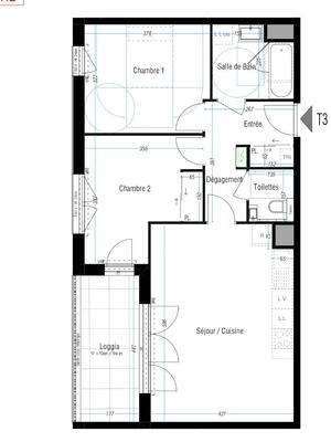 Appartement - 63 m² - 3 pièces