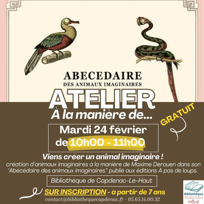 Atelier créer un animal imaginaire, bibliothèque de Capdenac-le-Haut