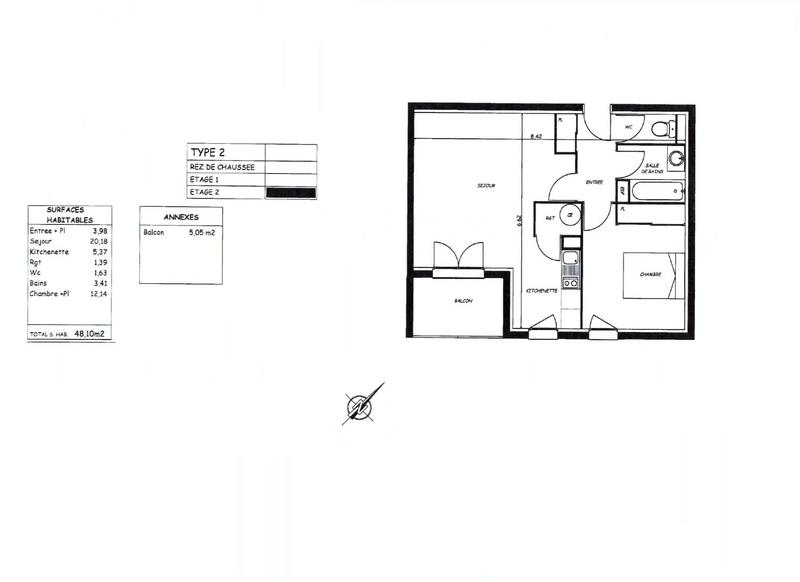 Appartement - 48 m² - 2 pièces