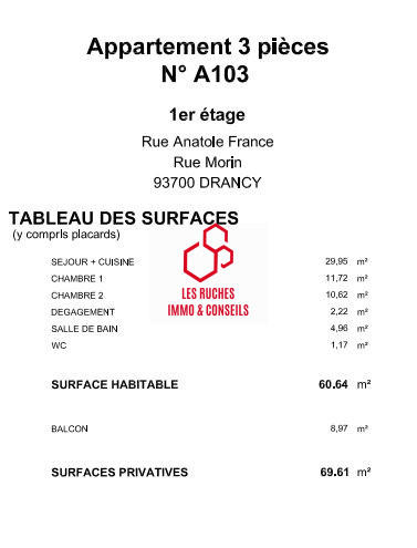 Appartement - 61 m² - 3 pièces