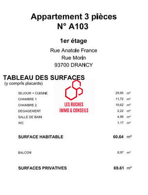 Appartement - 61 m² - 3 pièces