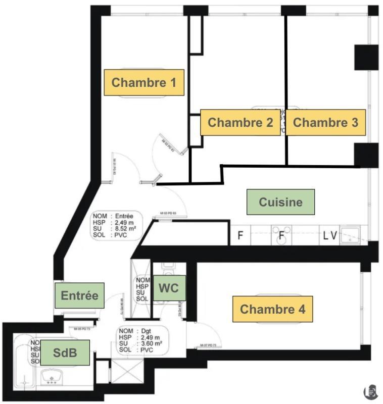 Chambre - 9 m² - 1 pièce