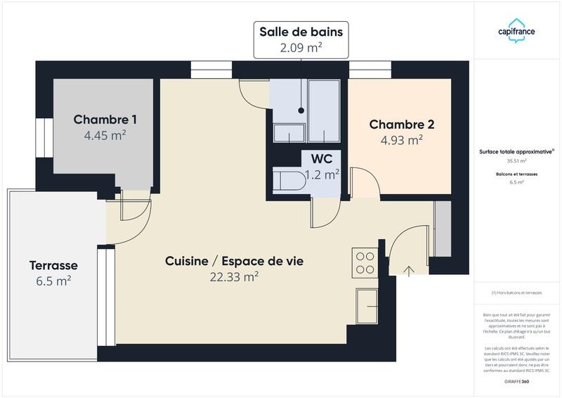 Appartement - 36 m² - 3 pièces
