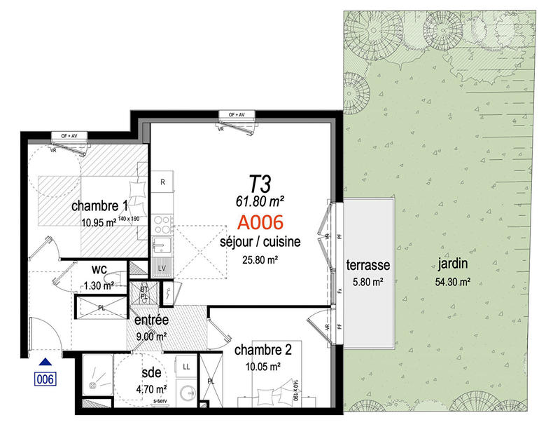 Appartement - 62 m² - 3 pièces