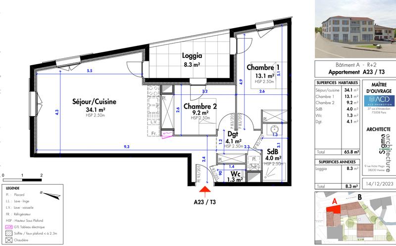 Appartement - 66 m² - 3 pièces