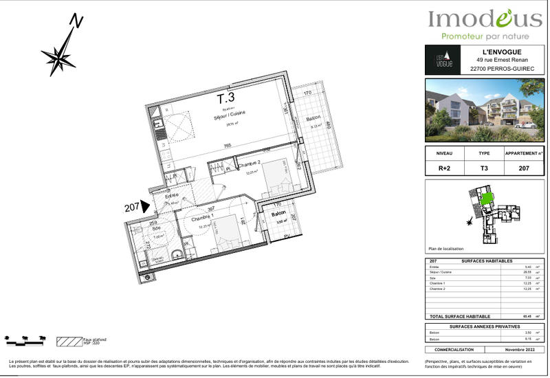 Appartement - 66 m² - 3 pièces