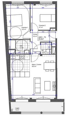 Appartement - 65 m² - 3 pièces