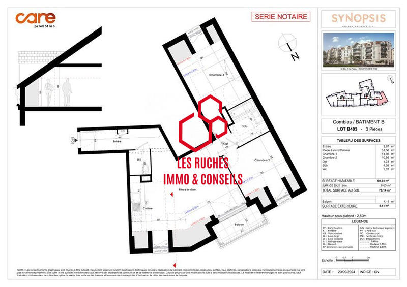 Appartement - 70 m² - 3 pièces