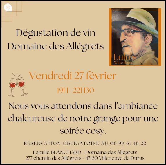 Soirée vins charcuterie et fromage au Domaine des Allégrets