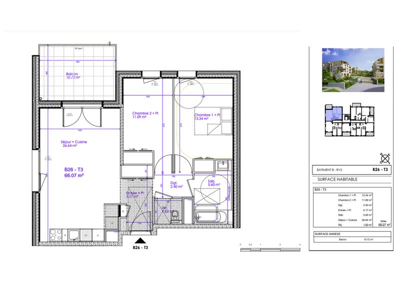 Appartement - 66 m² - 3 pièces