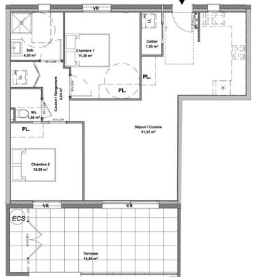 Appartement - 65 m² - 3 pièces