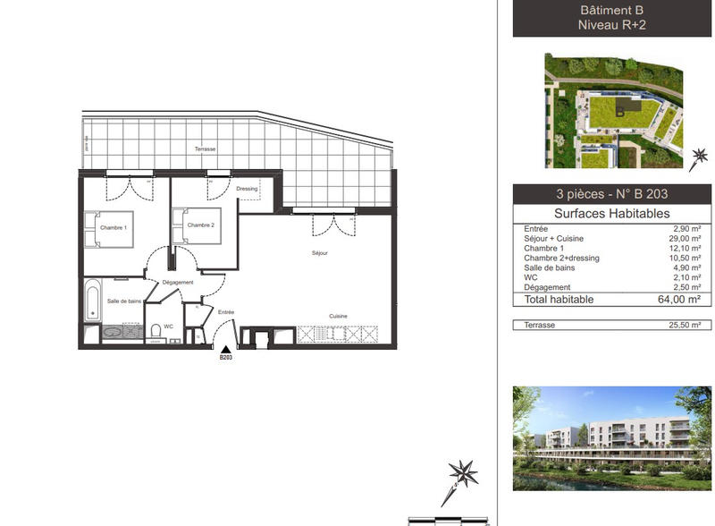 Appartement - 64 m² - 3 pièces