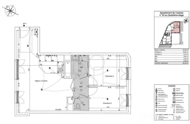 Appartement - 64 m² - 3 pièces