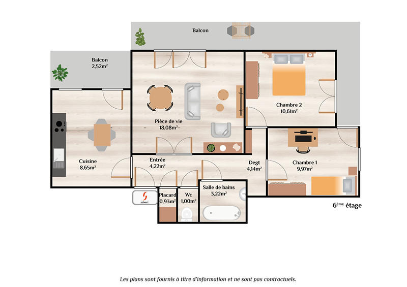 Appartement - 62 m² - 3 pièces